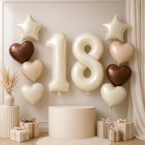 Vista 33 de Decoración de Globos Número 10 de 40 Pulgadas, Globos de Corazón Neutro de Papel de Aluminio Crema Retro Albaricoque Marrón con Globo de Helio