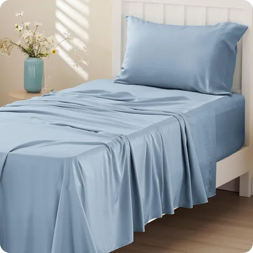 Vista 65 de Bedsure PureWoven 100% rayón derivado de bambú, sábanas de cama individual 01 - Gris oscuro