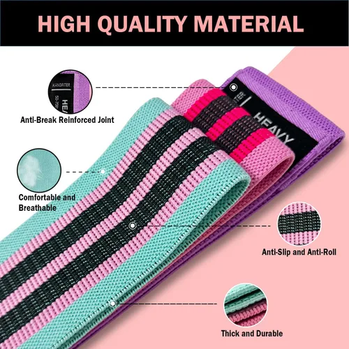 Vista 3 de KANGFITER Non-Slip Fabric Resistance Bands for Working Out, Loop Exercise Bands for Booty Leg, Butt, Glute, Stretch Workout Bands for Women & Men