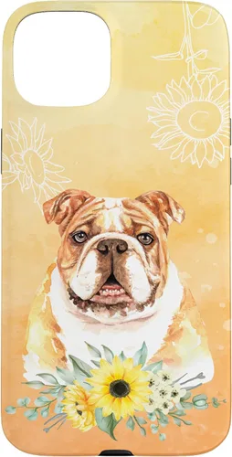 Vista 9 de iPhone 16 Cute English Bulldog Dog Bully - Sunflower Floral Flowers Case