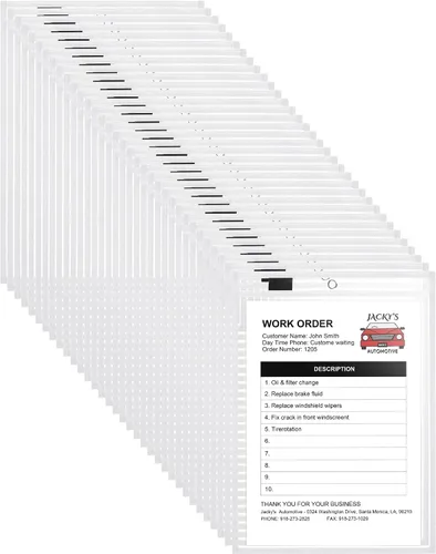 Vista 23 de Nezyo Bolsillos de borrado en seco, soportes de plástico para boletos de trabajo, bolsillos para pedidos, fundas transparentes, carpetas de boletos