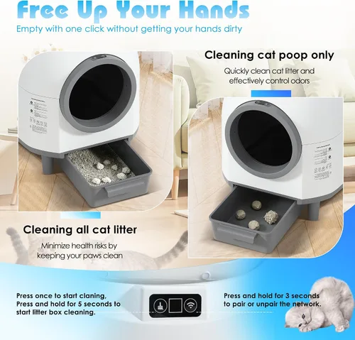 Vista 5 de Caja de arena automática para gatos, caja de arena de autolimpieza