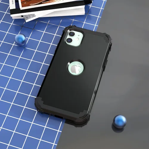 Vista 3 de IDweel Funda para iPhone 11 con Protector de Pantalla de Vidrio Templado, Híbrida 3 en 1 Resistente a Golpes Delgada de Protección Resistente