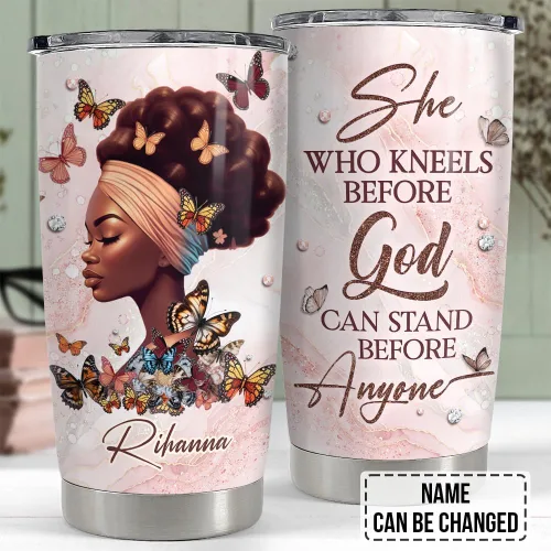 Vista 2 de SANDJEST Vaso personalizado Reina Negra de la Fe con Biblia de 20oz/30oz con tapa, regalo para mujeres afroamericanas, chica negra, aliento