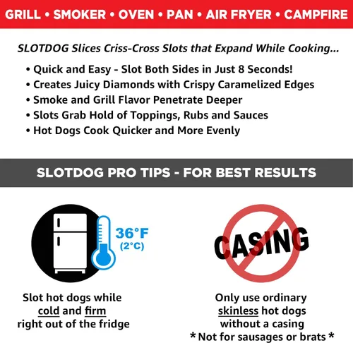 Vista 5 de Slotdog - Herramienta de corte para hot dogs - Cuchillos de corte de acero inoxidable para cocina, parrilla, fiestas improvisadas, camping y Rojo