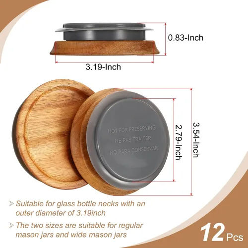 Vista 2 de PATIKIL Tapas para tarros de conservas de boca ancha, tapas de madera para frascos de conservas, tapas de madera con bola hermética de silicona