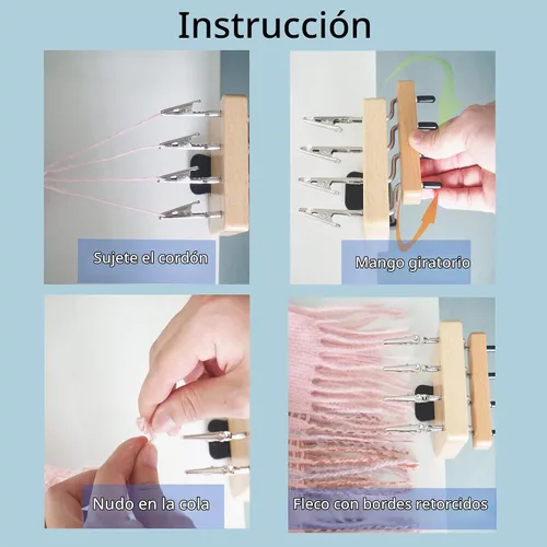 Vista 4 de Twister de flecos con 4 clips, herramienta para hacer cables de madera para torcer rápidamente, torcido de flecos de hilo para tejer, máquina