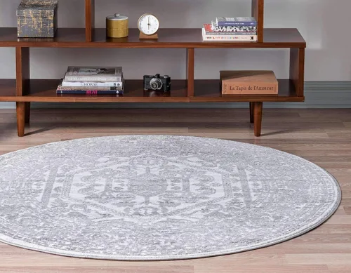 Vista 3 de Unique Loom Boston Collection - Alfombra de área con medallón (3 pies 3 pulgadas, redonda, blanco/gris)