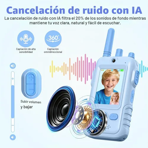 Vista 3 de Walkie Talkies de video recargables para niños: 1.5 veces más duración de Rosado/Azul