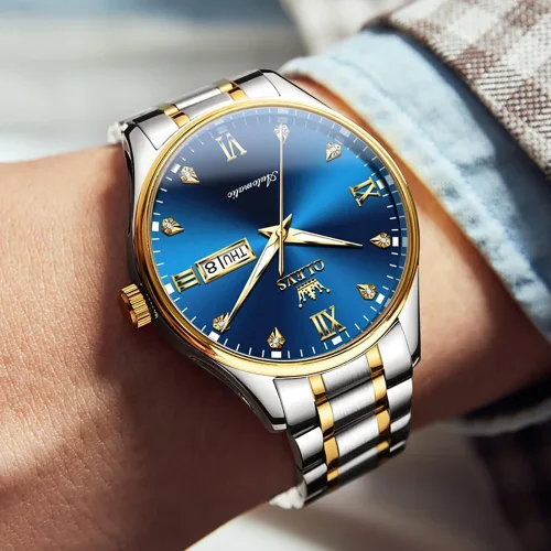 Vista 3 de OLEVS Reloj automático para hombre con calendario mecánico de cuerda automática, impermeable, vestido de acero inoxidable, luminoso, relojes