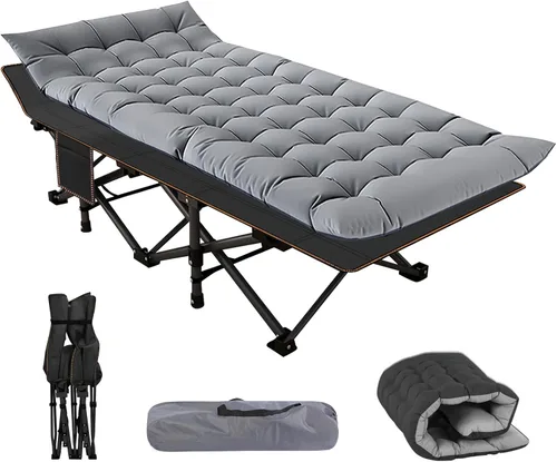 Vista 19 de NAIZEA Catres plegables para adultos, catre plegable con colchón, cama plegable para camping, catre militar portátil, catres de dormir Oxford