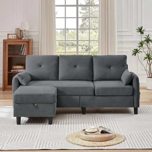Vista 10 de Sofá en forma de L, sofás seccionales para sala de estar, sofá pequeño con Beige