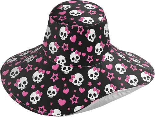 Vista 21 de MNSRUU Wide Brim Hats Skull Sun Hat Packable Sun Visors Floppy Summer Beach Hat for UV Protection