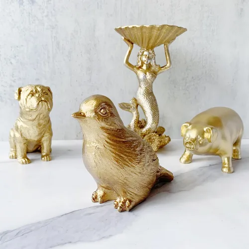 Vista 4 de Estatua de pájaro dorado, figura de animal, decoración del hogar, escultura de pájaro para estantería de escritorio de oficina en casa