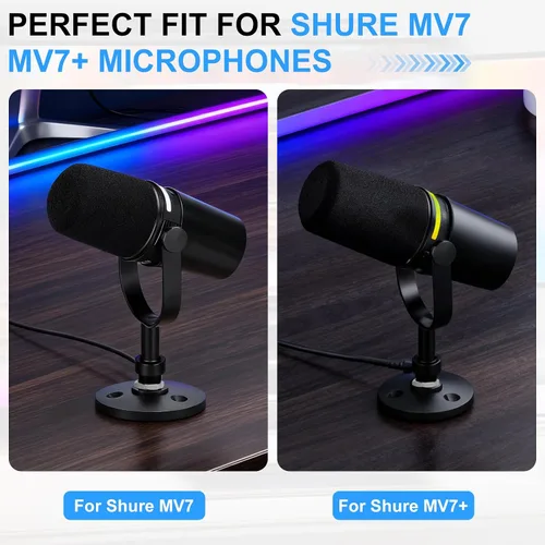 Vista 5 de Soporte de micrófono de escritorio para Shure MV7/MV7+, base de micrófono desmontable de perfil bajo premium con tuerca de bloqueo, soporte