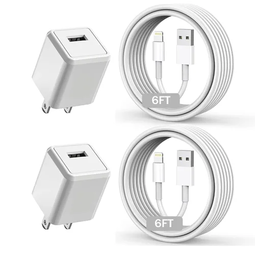 Vista 8 de Cargador para iPhone Apple, [Certificado Apple MFi] Paquete de 2 cables Lightning de carga rápida de 1 metro, cable de carga USB de pared, adaptador