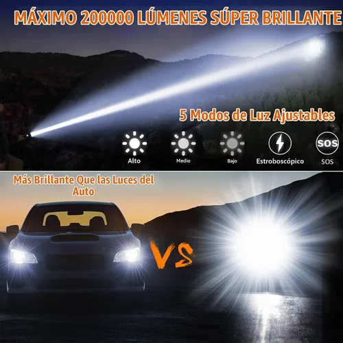 Vista 2 de Linternas recargables MAX 200000 lúmenes altos, linterna LED súper brillante de 30 W, linterna más brillante de alta potencia