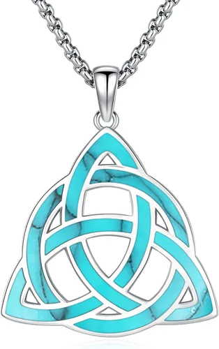 Vista 31 de Joyas de turquesa para mujeres y hombres de plata de ley 925 con colgante de urna para cenizas, collar con medallón de imagen, martillo de Thor