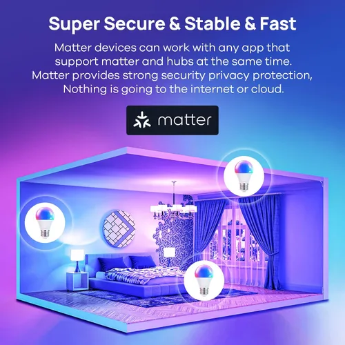 Vista 3 de Consciot Bombillas inteligentes, bombillas LED A19 E26 que cambian de color, WiFi y Bluetooth, certificado Matter, funciona con Alexa, Google Home