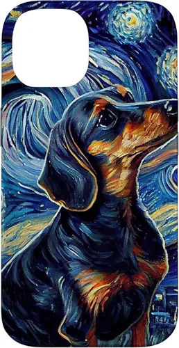 Vista 4 de Funda para iPhone 16 Starry Night Famoso Estilo de Pintura Dachshund