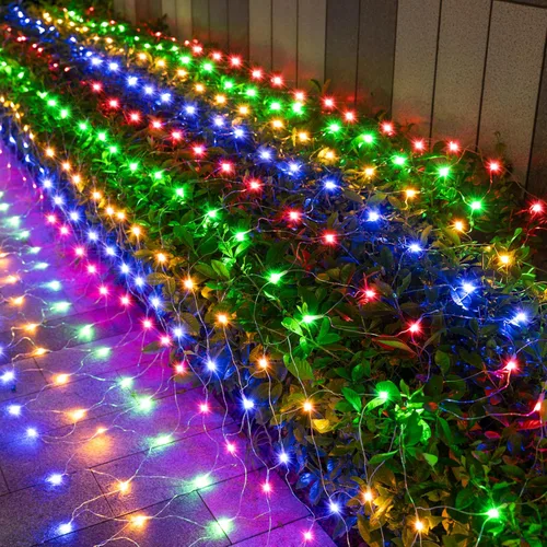 Vista 14 de JOYIN 200 luces LED de red de Navidad, 6.5 x 10 pies, luces de malla de Navidad con 8 modos, conectables, impermeables, para arbustos, árboles