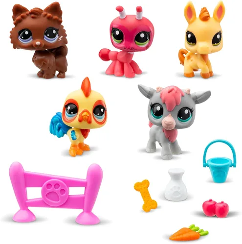 Vista 3 de Littlest Pet Shop Farm Besties - Juego de coleccionista - Gen 7 Bobble Head Pets #56-60, juguete de imaginación para niños mayores de 4 años