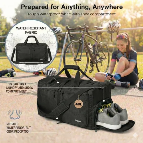 Vista 6 de Bago Travel Duffle Bag for Women & Men. Medium Duffel Bag for Traveling Todo negro