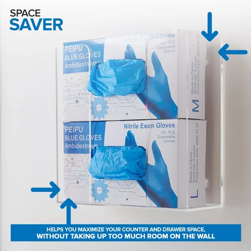 Vista 5 de Stock Your Home Dispensador doble de guantes acrílicos, estante para caja de pañuelos, soporte de pared para guantes, para cocina, armario