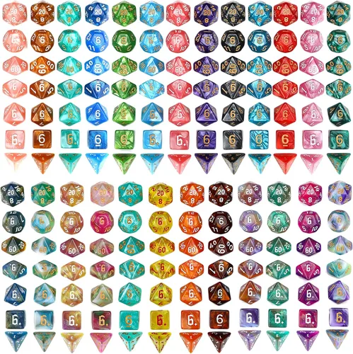 Vista 5 de DND - Juego de dados poliédricos de 25 x 7 (175 piezas) de dados poliédricos D&D, de tres colores, dos colores y monocromáticos para Calabozos