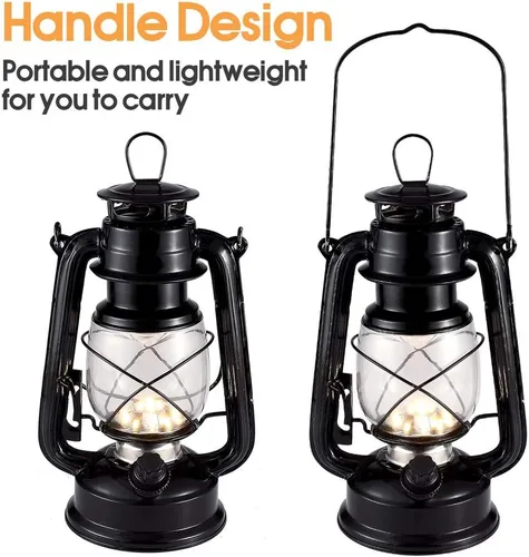 Vista 9 de Linterna vintage LED para huracanes, luz blanca cálida operada con batería, metal antiguo colgante con regulador de intensidad, 15 LEDs, 150 lúmenes
