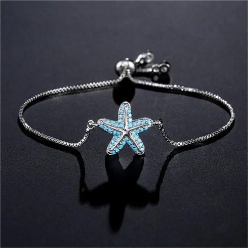 Vista 3 de NEWBUY Pulsera de moda con diseño de estrella de mar de mar para mujer, niña, color turquesa