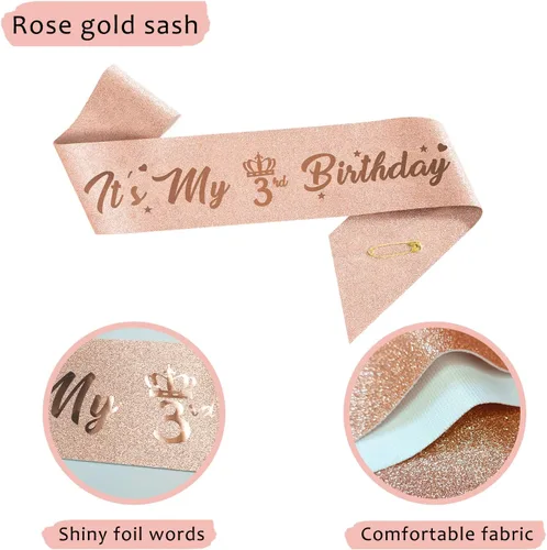 Vista 6 de Decoraciones de cumpleaños de 3 para ella – 5 regalos que incluyen corona de tercera tiara, banda, decoración de pasteles, globos, velas