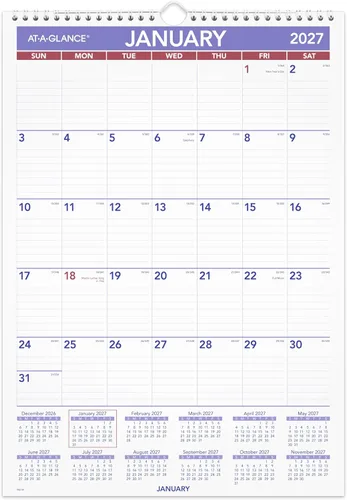 Vista 8 de AT-A-GLANCE Calendario de pared 2027, mensual, planificador de 20 x 30 pulgadas, bloques diarios a rayas (PM42827)
