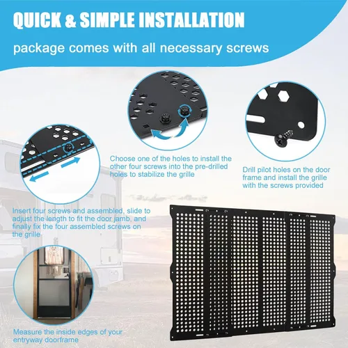 Vista 5 de Protector de Puerta con Malla de RV para Perros, Protectores de Rejilla de Entrada de RV de Aleación de Aluminio Ajustables, Accesorios de Defensa
