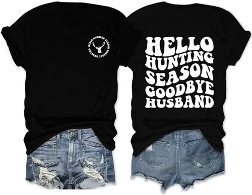 Vista 18 de DUDIHOHX Hello Hunting Season Goodbye Husband - Sudadera de manga larga con estampado de moda, casual, cuello redondo