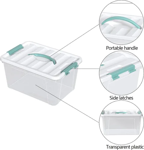 Vista 3 de 8 paquetes de contenedores de almacenamiento de plástico con tapas, caja de almacenamiento transparente, 14 cuartos de galón
