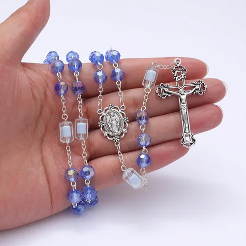 Vista 42 de KOMI Rosario de cuentas católicas para mujer, collar de cuentas de rosario con cruz de crucifijo, perlas de cristal, rosario, rosarios, católicos