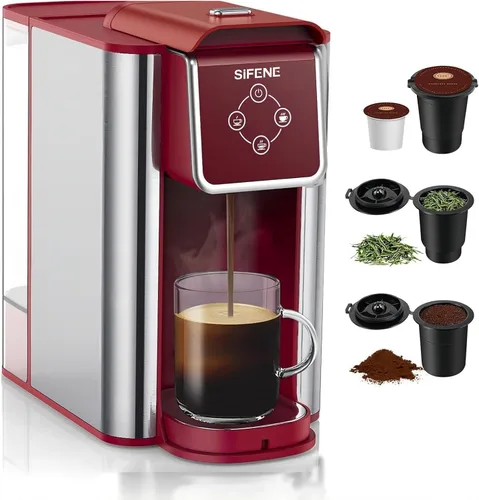 Vista 7 de Cafetera 3 en 1 de una sola porción, cápsula, cafetera molida y tetera, cafetera compacta de preparación rápida con pantalla táctil y depósito