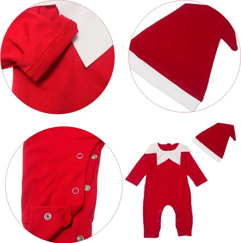Vista 4 de fimaska Newborn Baby Girl Boy Christmas Outfit baby elf costume Long Sleeve Santa onesie Jumpsuit + Hat Infant Outfits Set