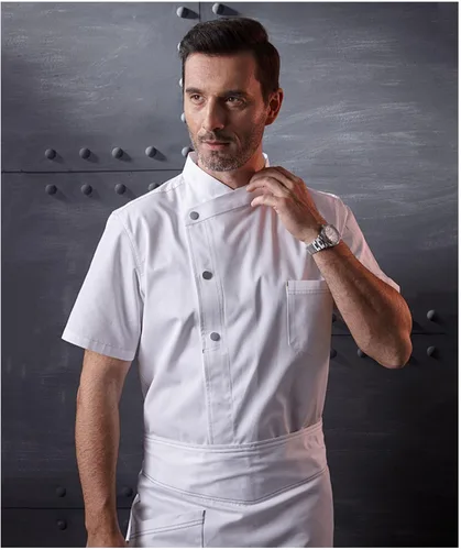 Vista 2 de Unisex Lightweight Chef Coat 2-Pocket One-Piece Collar Chef Jacket Men Chef Uniform With Snap Closure