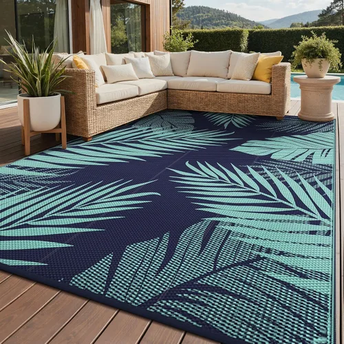 Vista 76 de GENIMO - Alfombra para exteriores de 6 x 9 pies, para patio, espacios amplios, reversible, de pajillas de plástico, alfombra impermeable para Azul