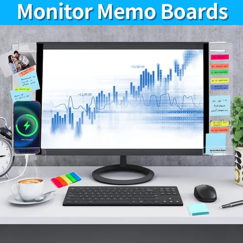 Vista 11 de Tabla de notas adhesivas para monitor, 2 piezas, soporte multifunción para notas adhesivas para pantalla de computadora, tabla de notas adhesivas