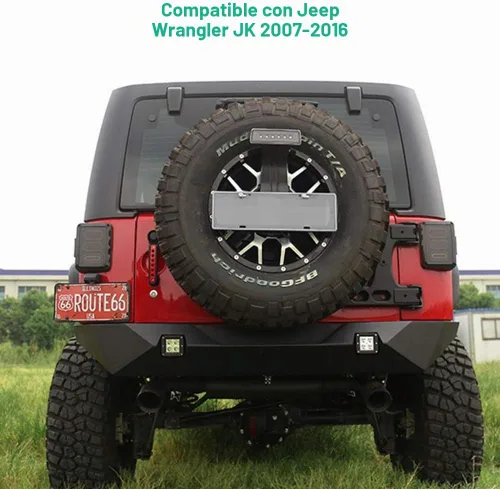 Vista 4 de Marcos de soporte para placa de matrícula trasera negros de plástico con luz compatible con Jeep Wrangler JK 2007-2018 Soporte de montaje