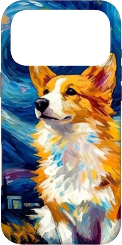 Vista 22 de Carcasa para iPhone 16 Welsh Corgi Dog Starry Night Van Gogh Welsh Corgi