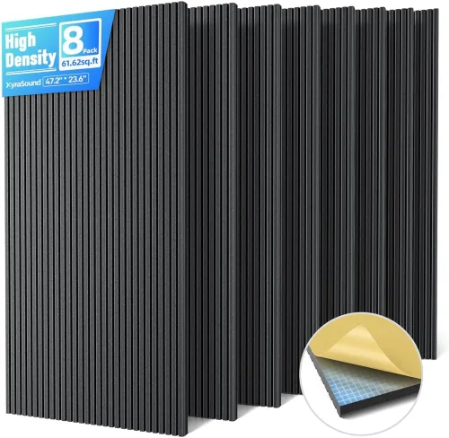 Vista 18 de Paquete de 4 paneles acústicos grandes que absorben el sonido con autoadhesivo, 47.2 x 23.6 x 0.36 pulgadas, paneles de espuma a prueba de sonido