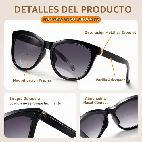 Vista 4 de EASY READ Lentes de sol bifocales de lectura para mujer, a la moda, con protección UV400 (aumento 1.00, negro)