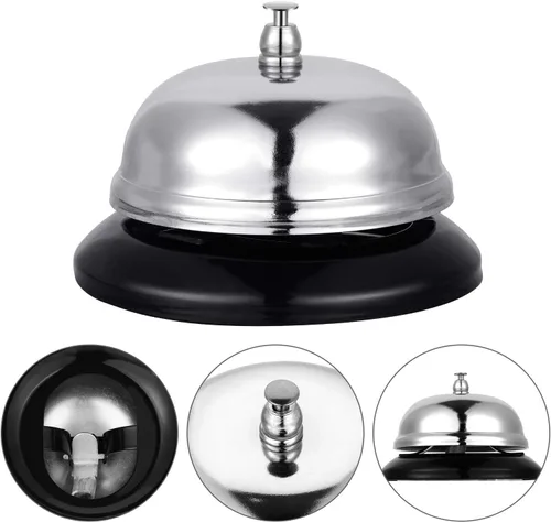 Vista 3 de Boao Campana de llamada de metal plateado con letrero de doble cara