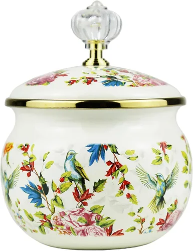 Vista 10 de Azucarero esmaltado floral dorado étnico tarro de condimento vintage para té, caja de especias, caja de almacenamiento retro para café, caramelo