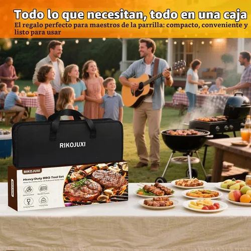 Vista 8 de Juego de accesorios para parrilla de 16 pulgadas, herramientas de accesorios para barbacoa de acero inoxidable resistente y accesorios para parrilla