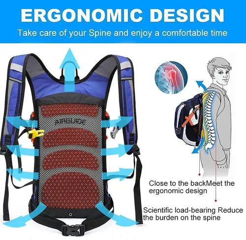 Vista 2 de INOXTO Mochila de hidratación, mochila de hidratación de 18 L, mochila de agua ligera con bolsa de agua de 2 litros, mochila para senderismo